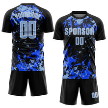 Load image into Gallery viewer, Custom Black Light Blue Royal-White Fluid Art Splash Sublimation Soccer Uniform Jersey
