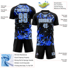 Load image into Gallery viewer, Custom Black Light Blue Royal-White Fluid Art Splash Sublimation Soccer Uniform Jersey
