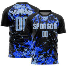 Load image into Gallery viewer, Custom Black Light Blue Royal-White Fluid Art Splash Sublimation Soccer Uniform Jersey
