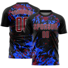 Laden Sie das Bild in den Galerie-Viewer, Custom Black Crimson Royal-White Fluid Art Splash Sublimation Soccer Uniform Jersey
