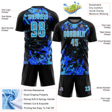Charger l&#39;image dans la galerie, Custom Black Sky Blue Royal-White Fluid Art Splash Sublimation Soccer Uniform Jersey
