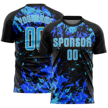Charger l&#39;image dans la galerie, Custom Black Sky Blue Royal-White Fluid Art Splash Sublimation Soccer Uniform Jersey
