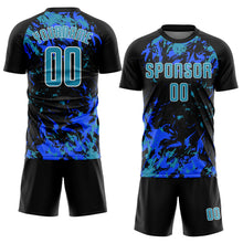 Load image into Gallery viewer, Custom Black Panther Blue Royal-White Fluid Art Splash Sublimation Soccer Uniform Jersey
