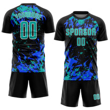 Load image into Gallery viewer, Custom Black Aqua Royal-White Fluid Art Splash Sublimation Soccer Uniform Jersey
