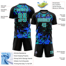 Load image into Gallery viewer, Custom Black Aqua Royal-White Fluid Art Splash Sublimation Soccer Uniform Jersey
