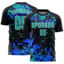 Load image into Gallery viewer, Custom Black Aqua Royal-White Fluid Art Splash Sublimation Soccer Uniform Jersey
