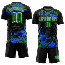 Load image into Gallery viewer, Custom Black Grass Green Royal-White Fluid Art Splash Sublimation Soccer Uniform Jersey
