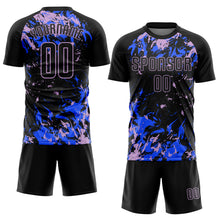 Load image into Gallery viewer, Custom Black Light Purple-Royal Fluid Art Splash Sublimation Soccer Uniform Jersey
