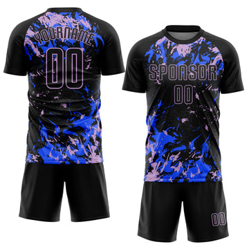 Custom Black Light Purple-Royal Fluid Art Splash Sublimation Soccer Uniform Jersey
