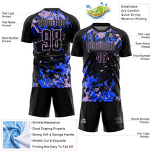 Load image into Gallery viewer, Custom Black Light Purple-Royal Fluid Art Splash Sublimation Soccer Uniform Jersey
