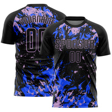 Load image into Gallery viewer, Custom Black Light Purple-Royal Fluid Art Splash Sublimation Soccer Uniform Jersey
