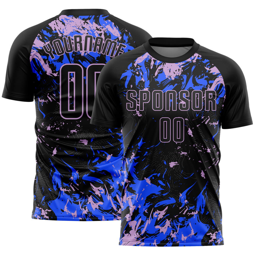 Custom Black Light Purple-Royal Fluid Art Splash Sublimation Soccer Uniform Jersey