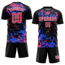 Load image into Gallery viewer, Custom Black Neon Pink Royal-White Fluid Art Splash Sublimation Soccer Uniform Jersey
