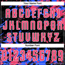 Load image into Gallery viewer, Custom Black Neon Pink Royal-White Fluid Art Splash Sublimation Soccer Uniform Jersey
