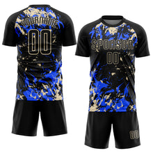Load image into Gallery viewer, Custom Black Cream-Royal Fluid Art Splash Sublimation Soccer Uniform Jersey
