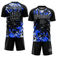 Charger l&#39;image dans la galerie, Custom Black Silver-Royal Fluid Art Splash Sublimation Soccer Uniform Jersey
