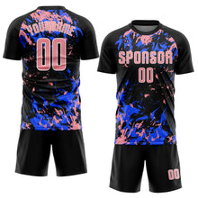 Load image into Gallery viewer, Custom Black Medium Pink Royal-White Fluid Art Splash Sublimation Soccer Uniform Jersey
