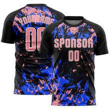Load image into Gallery viewer, Custom Black Medium Pink Royal-White Fluid Art Splash Sublimation Soccer Uniform Jersey
