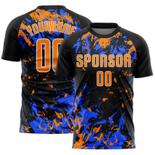 Load image into Gallery viewer, Custom Black Bay Orange Royal-White Fluid Art Splash Sublimation Soccer Uniform Jersey
