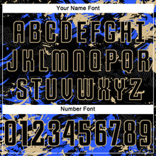 Load image into Gallery viewer, Custom Black Vegas Gold-Royal Fluid Art Splash Sublimation Soccer Uniform Jersey
