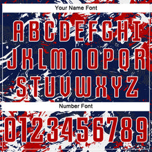 Load image into Gallery viewer, Custom Navy Red-White Fluid Art Splash Sublimation Soccer Uniform Jersey
