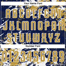 Load image into Gallery viewer, Custom Navy Old Gold-White Fluid Art Splash Sublimation Soccer Uniform Jersey
