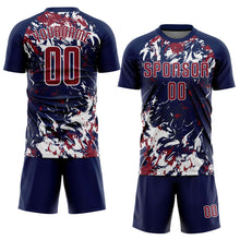 Charger l&#39;image dans la galerie, Custom Navy Crimson-White Fluid Art Splash Sublimation Soccer Uniform Jersey

