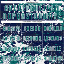 Laden Sie das Bild in den Galerie-Viewer, Custom Navy Teal-White Fluid Art Splash Sublimation Soccer Uniform Jersey
