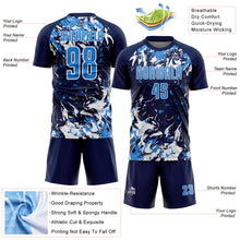 Charger l&#39;image dans la galerie, Custom Navy Powder Blue-White Fluid Art Splash Sublimation Soccer Uniform Jersey
