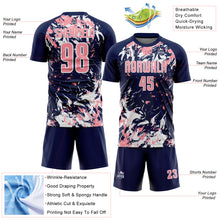 Load image into Gallery viewer, Custom Navy Medium Pink-White Fluid Art Splash Sublimation Soccer Uniform Jersey

