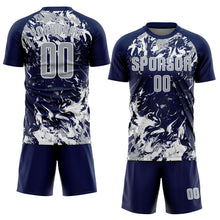 Load image into Gallery viewer, Custom Navy Gray-White Fluid Art Splash Sublimation Soccer Uniform Jersey
