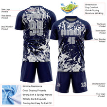 Load image into Gallery viewer, Custom Navy Gray-White Fluid Art Splash Sublimation Soccer Uniform Jersey
