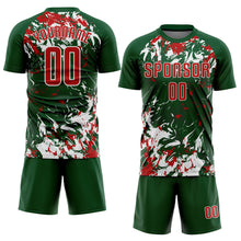 Load image into Gallery viewer, Custom Green Red-White Fluid Art Splash Sublimation Soccer Uniform Jersey
