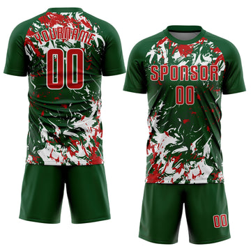 Custom Green Red-White Fluid Art Splash Sublimation Soccer Uniform Jersey