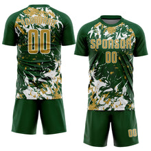 Load image into Gallery viewer, Custom Green Old Gold-White Fluid Art Splash Sublimation Soccer Uniform Jersey
