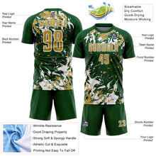 Load image into Gallery viewer, Custom Green Old Gold-White Fluid Art Splash Sublimation Soccer Uniform Jersey
