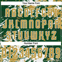 Load image into Gallery viewer, Custom Green Old Gold-White Fluid Art Splash Sublimation Soccer Uniform Jersey
