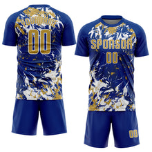 Load image into Gallery viewer, Custom Royal Old Gold-White Fluid Art Splash Sublimation Soccer Uniform Jersey
