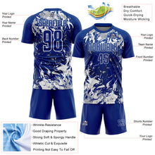 Load image into Gallery viewer, Custom Royal Gray-White Fluid Art Splash Sublimation Soccer Uniform Jersey
