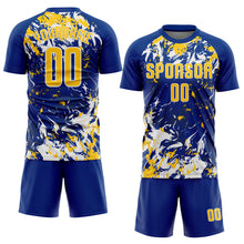 Load image into Gallery viewer, Custom Royal Yellow-White Fluid Art Splash Sublimation Soccer Uniform Jersey
