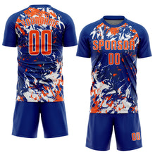 Load image into Gallery viewer, Custom Royal Orange-White Fluid Art Splash Sublimation Soccer Uniform Jersey
