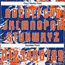 Load image into Gallery viewer, Custom Royal Orange-White Fluid Art Splash Sublimation Soccer Uniform Jersey
