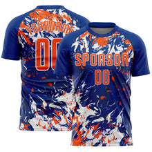 Load image into Gallery viewer, Custom Royal Orange-White Fluid Art Splash Sublimation Soccer Uniform Jersey
