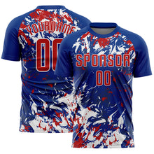 Load image into Gallery viewer, Custom Royal Red-White Fluid Art Splash Sublimation Soccer Uniform Jersey

