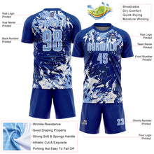 Load image into Gallery viewer, Custom Royal Light Blue-White Fluid Art Splash Sublimation Soccer Uniform Jersey
