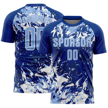 Load image into Gallery viewer, Custom Royal Light Blue-White Fluid Art Splash Sublimation Soccer Uniform Jersey
