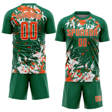 Load image into Gallery viewer, Custom Kelly Green Orange-White Fluid Art Splash Sublimation Soccer Uniform Jersey
