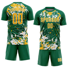 Load image into Gallery viewer, Custom Kelly Green Gold-White Fluid Art Splash Sublimation Soccer Uniform Jersey
