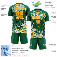 Load image into Gallery viewer, Custom Kelly Green Gold-White Fluid Art Splash Sublimation Soccer Uniform Jersey
