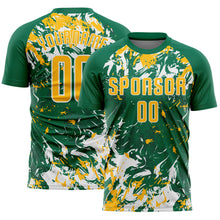 Load image into Gallery viewer, Custom Kelly Green Gold-White Fluid Art Splash Sublimation Soccer Uniform Jersey
